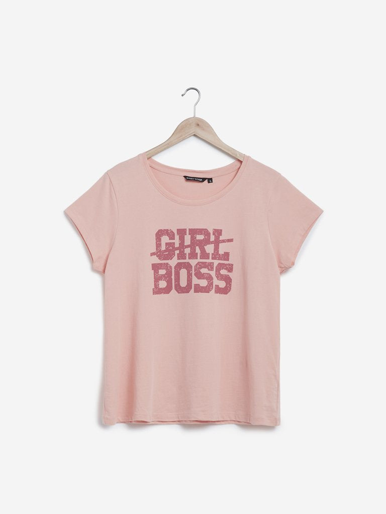 Sassy Soda Curves Peach Text Print T-Shirt