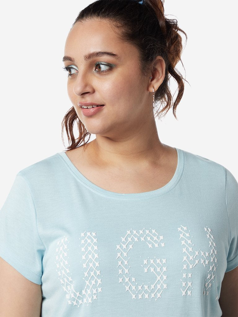 Sassy Soda Curves Light Blue Printed Edna T-Shirt