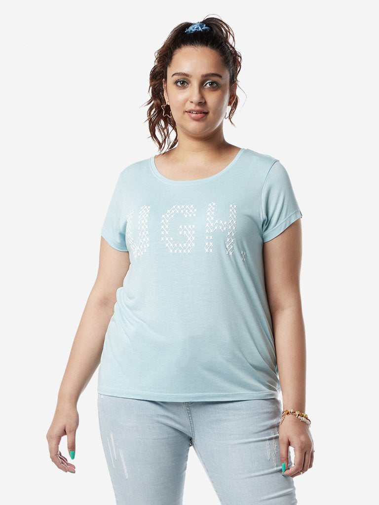 Sassy Soda Curves Light Blue Printed Edna T-Shirt