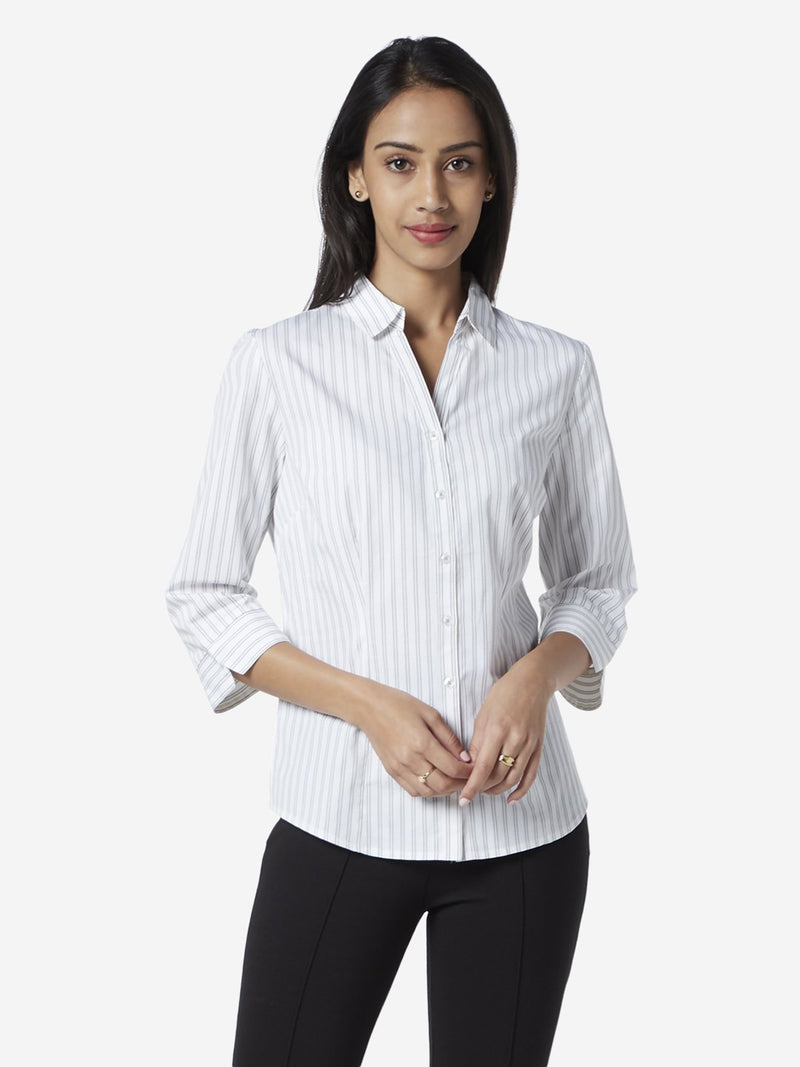Wardrobe White Striped Formal Shirt
