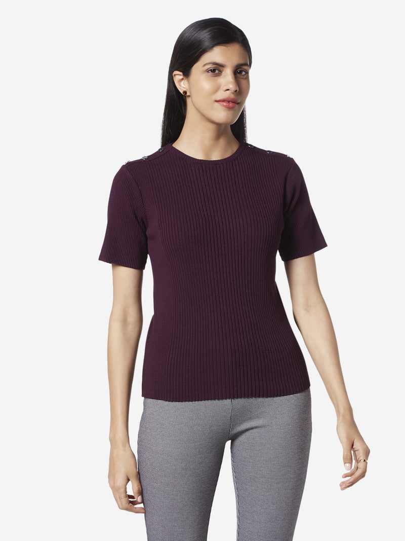 Wardrobe Wine Ribbed Amaze Top