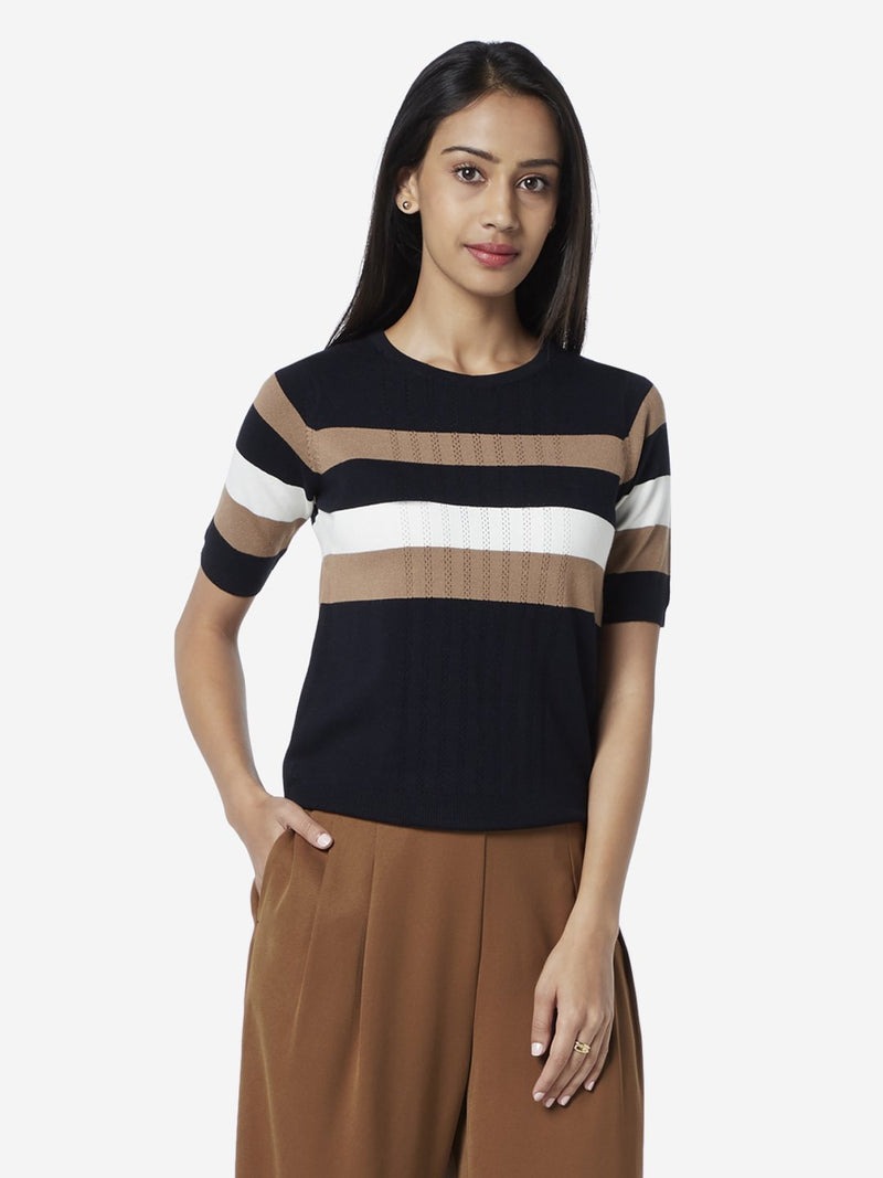 Wardrobe Navy Colour-Block Knit Top