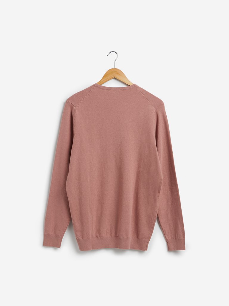 WES Formals Blush Pink Slim Fit Crewneck Light Knit Sweater