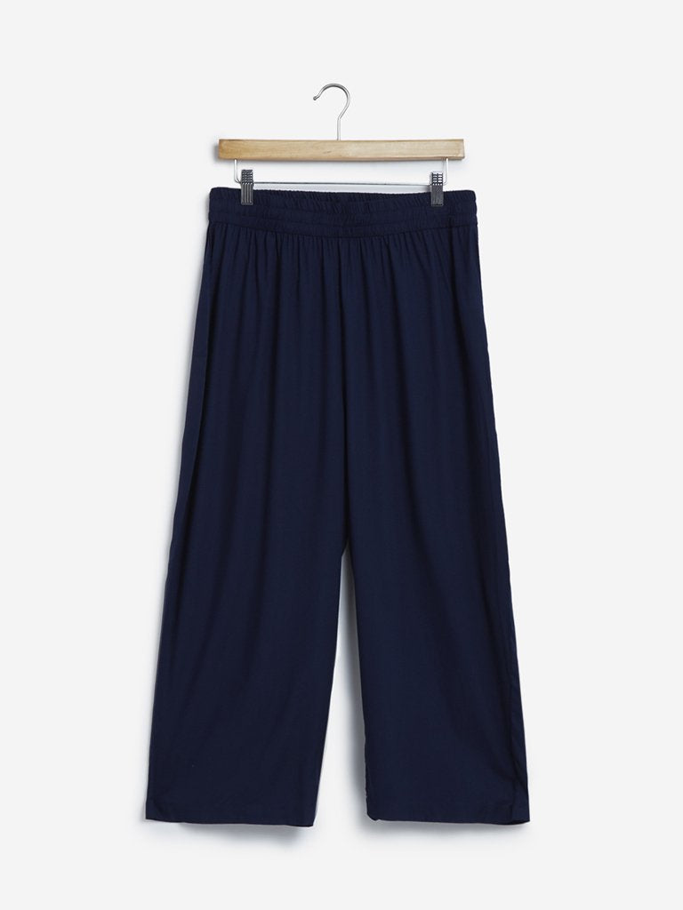 Diza Curves Dark Blue Cropped Palazzos