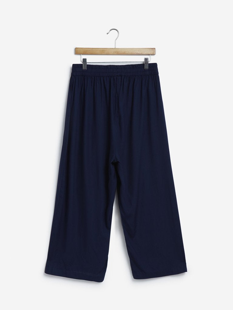 Diza Curves Dark Blue Cropped Palazzos