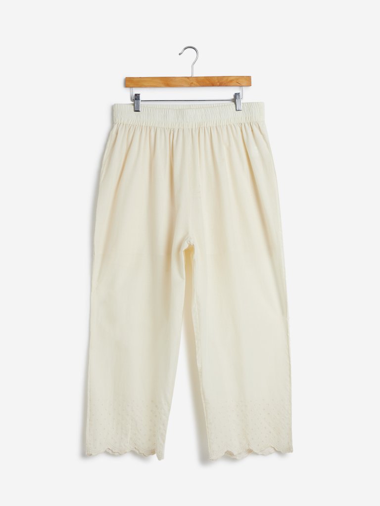 Diza Curves Off-White Cut-Out Detailed Palazzos