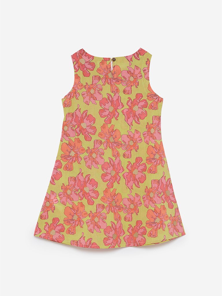 Utsa Kids Lime Floral Printed A-line Kurta