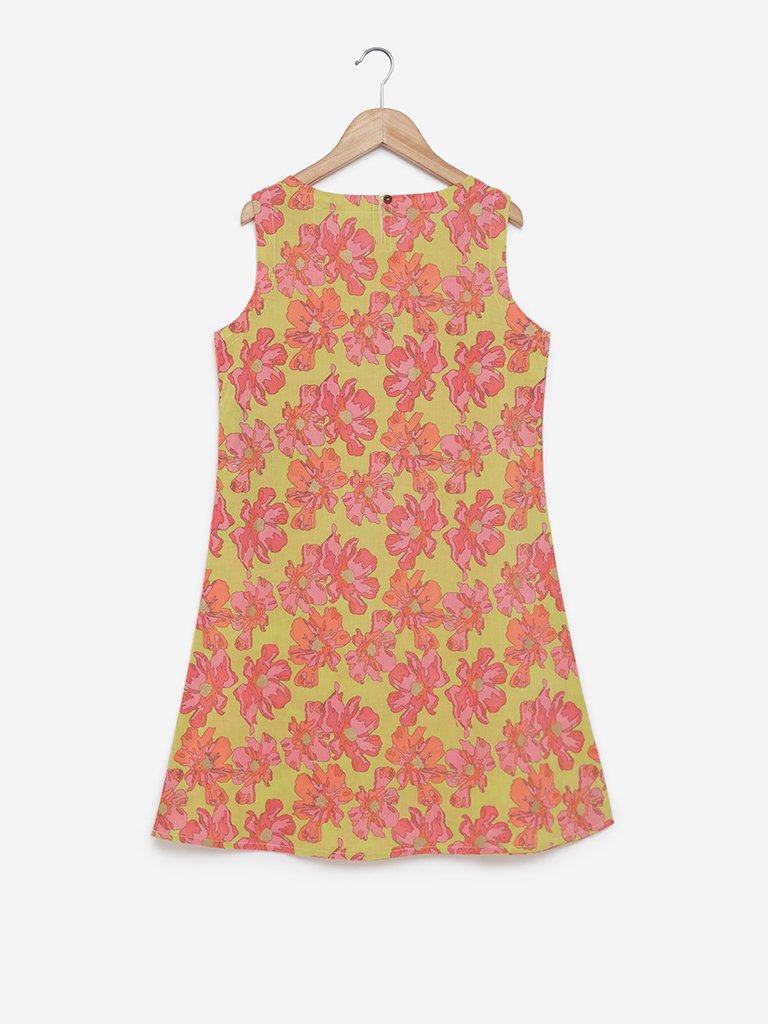 Utsa Kids Lime Floral Printed A-line Kurta