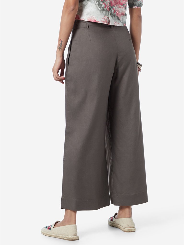 Bombay Paisley Grey Cropped Palazzos With Belt