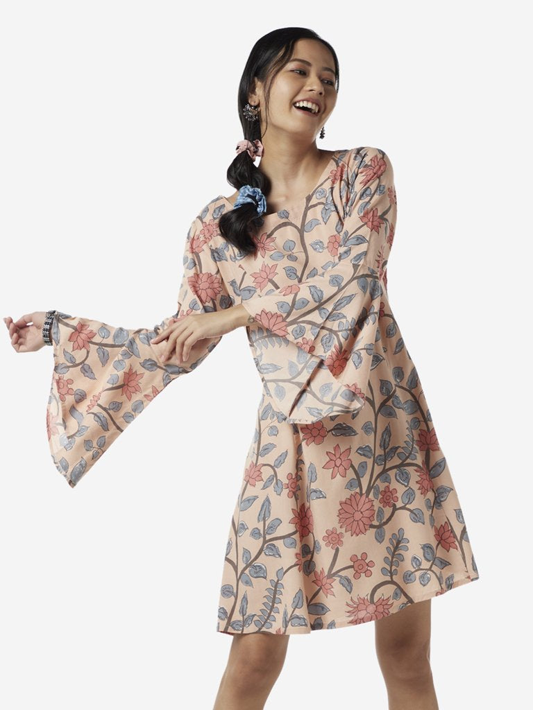 Bombay Paisley Peach Floral A-Line Dress