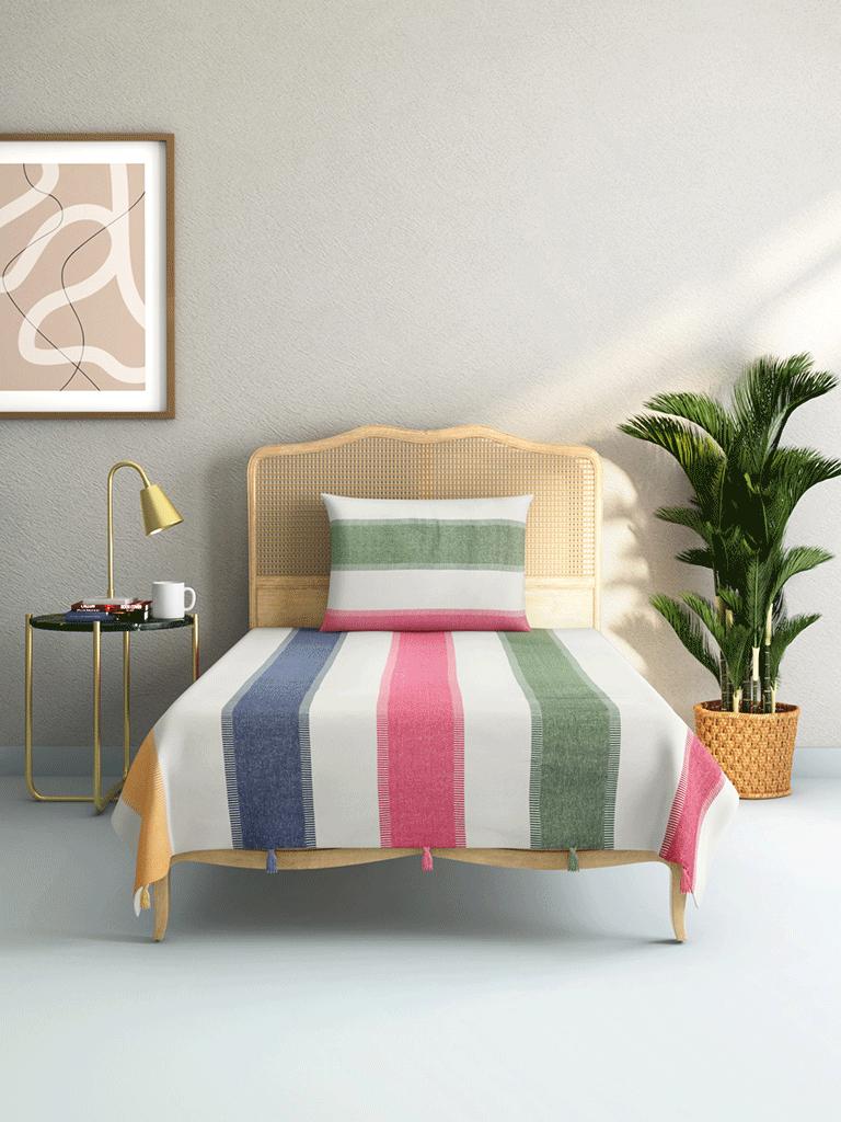 Westside Home Blue Melange Woven Single Bedcover with One Pillowcase