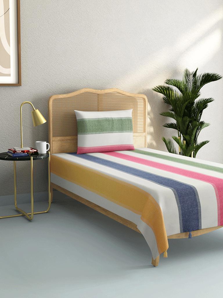 Westside Home Blue Melange Woven Single Bedcover with One Pillowcase