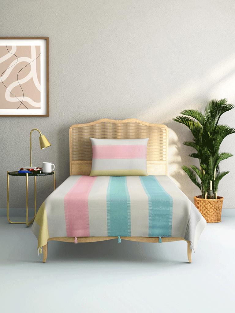 Westside Home Light Pink Woven Single Bedcover with One Pillowcase