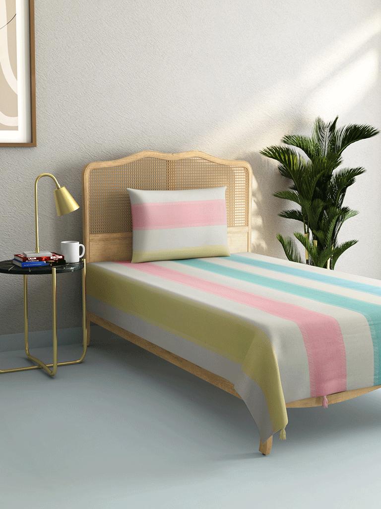 Westside Home Light Pink Woven Single Bedcover with One Pillowcase