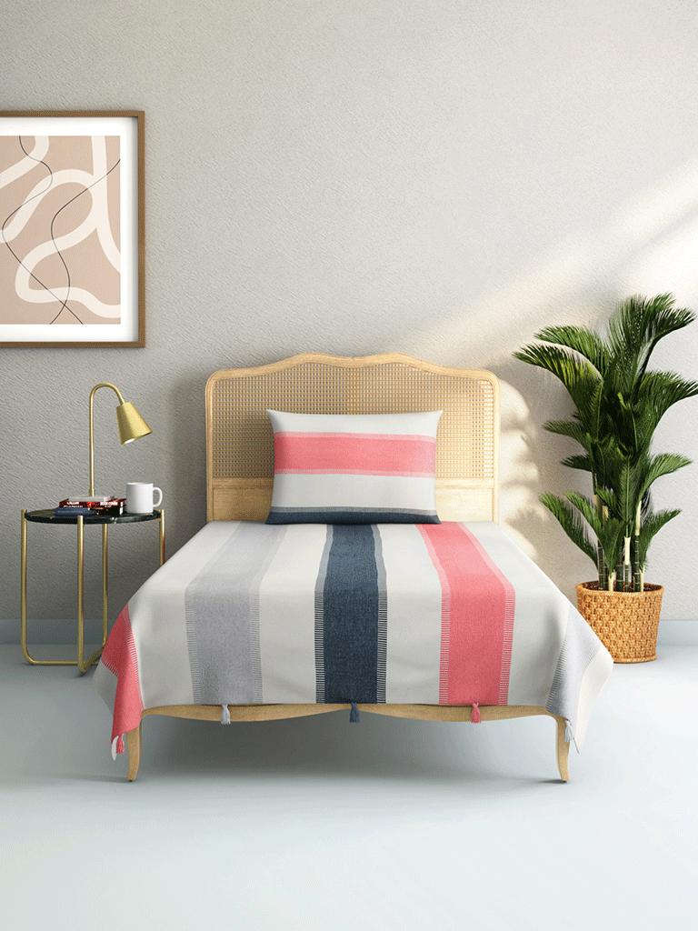 Westside Home Multicolour Woven Single Bedcover with One Pillowcase