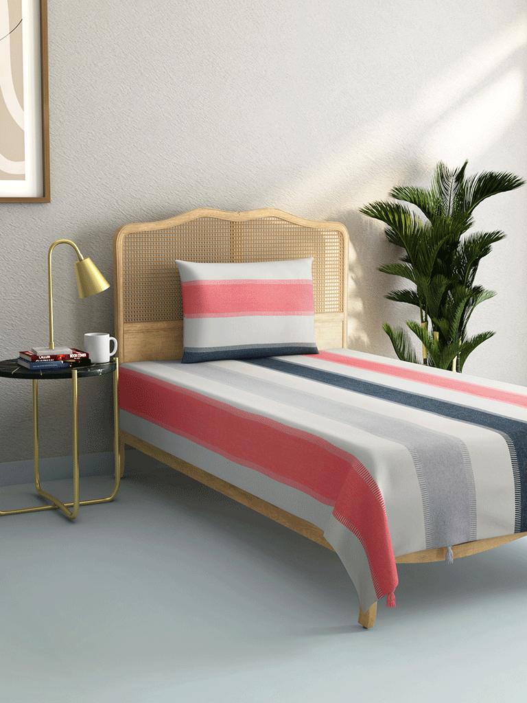 Westside Home Multicolour Woven Single Bedcover with One Pillowcase