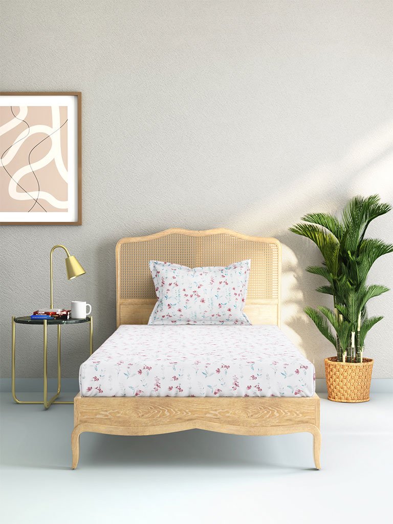 Westside Home Multicolour Floral 144 Thread Count Single Bedsheet With Pillowcase