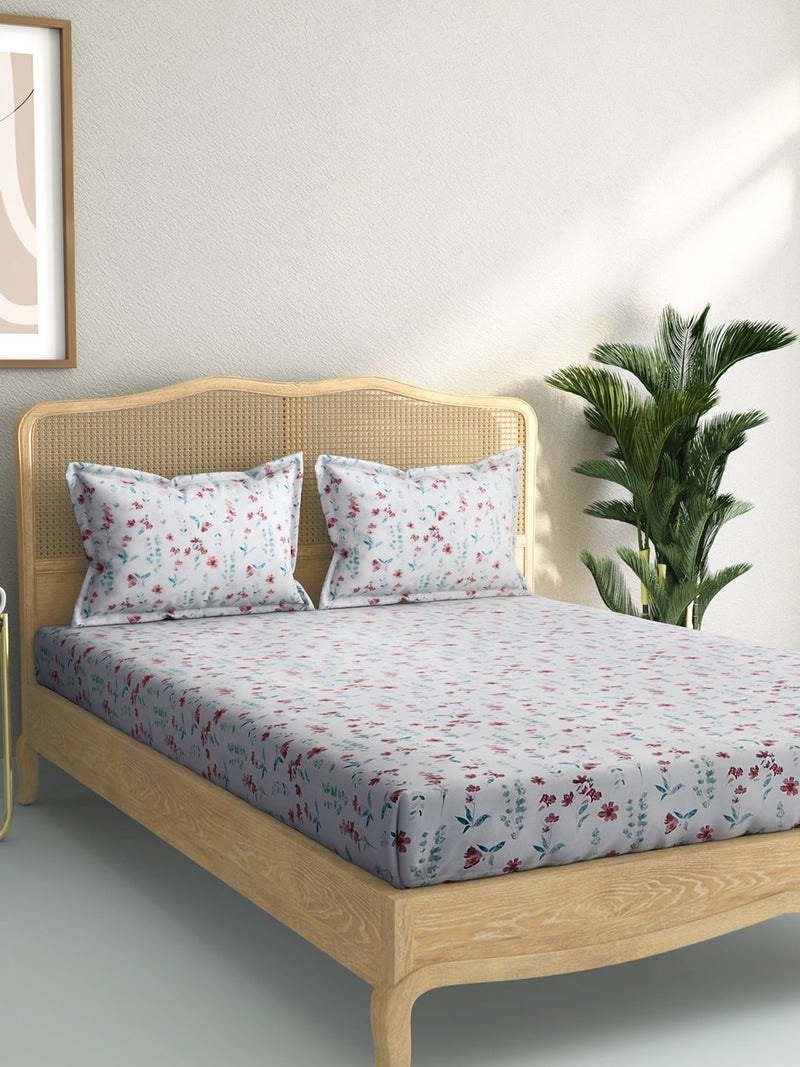 Westside Home Multicolour Floral 144 Thread Count Double Bedsheet With Two Pillowcases