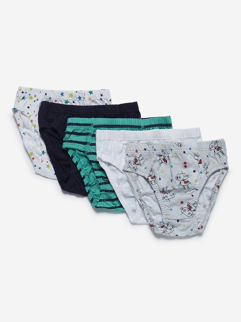 HOP Kids Multicolour Robot Briefs Pack of Five