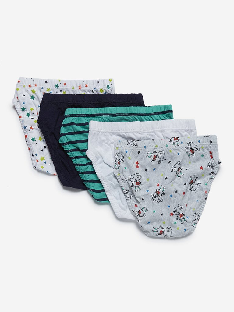 HOP Kids Multicolour Robot Briefs Pack of Five