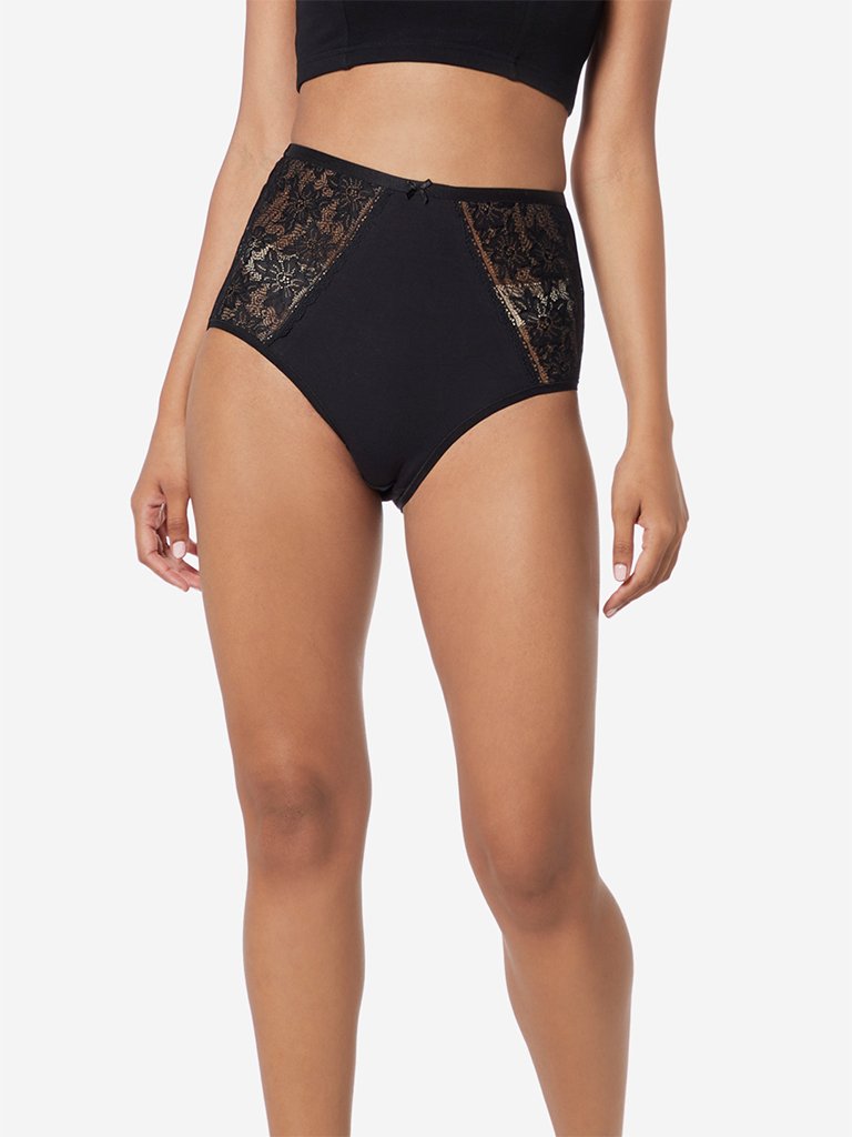 Wunderlove Black Lace Detailed Full Briefs