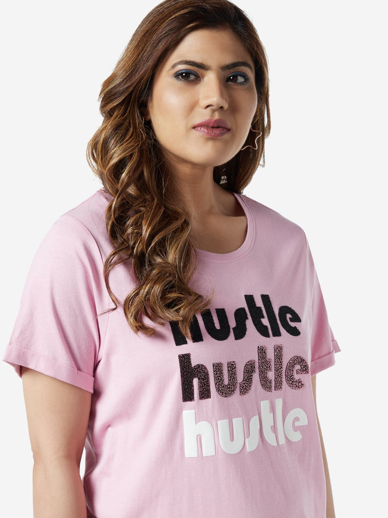 Sassy Soda Curve Pink Text Print Cotton T-Shirt