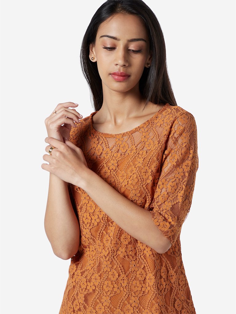 Wardrobe Light Brown Floral Lace Reagan Top