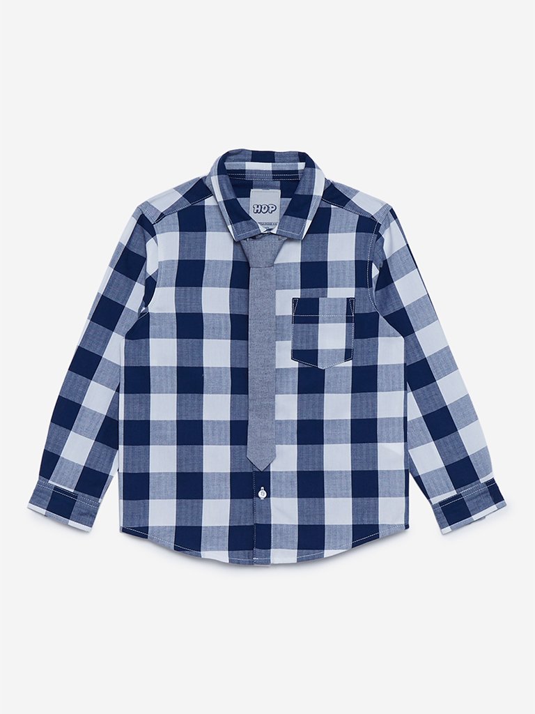 HOP Kids Blue Checkered Shirt With Tie