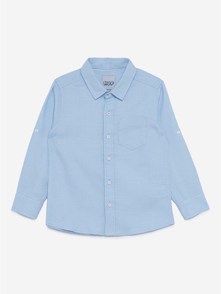 HOP Kids Light Blue Self-Patterned Shirt