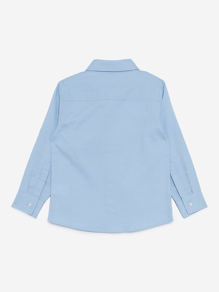 HOP Kids Light Blue Self-Patterned Shirt
