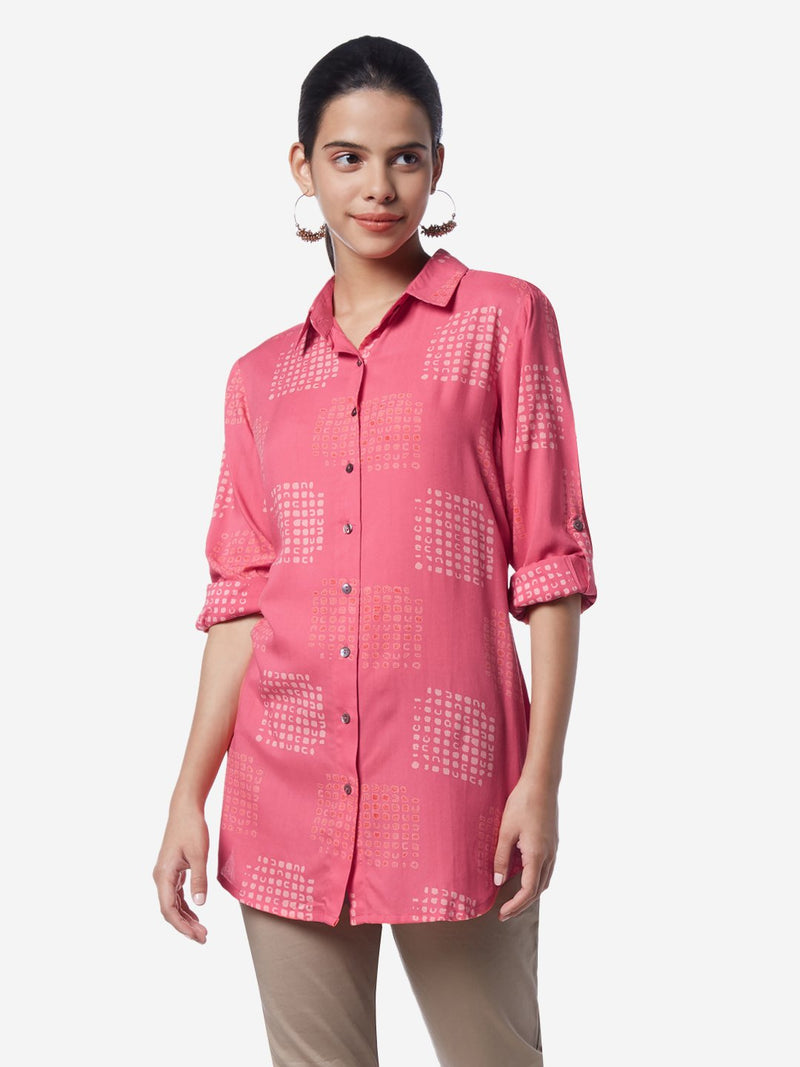 Utsa Pink Geometrical Print A-line Kurti