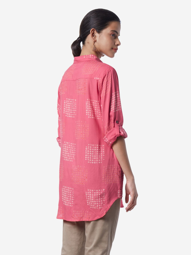 Utsa Pink Geometrical Print A-line Kurti