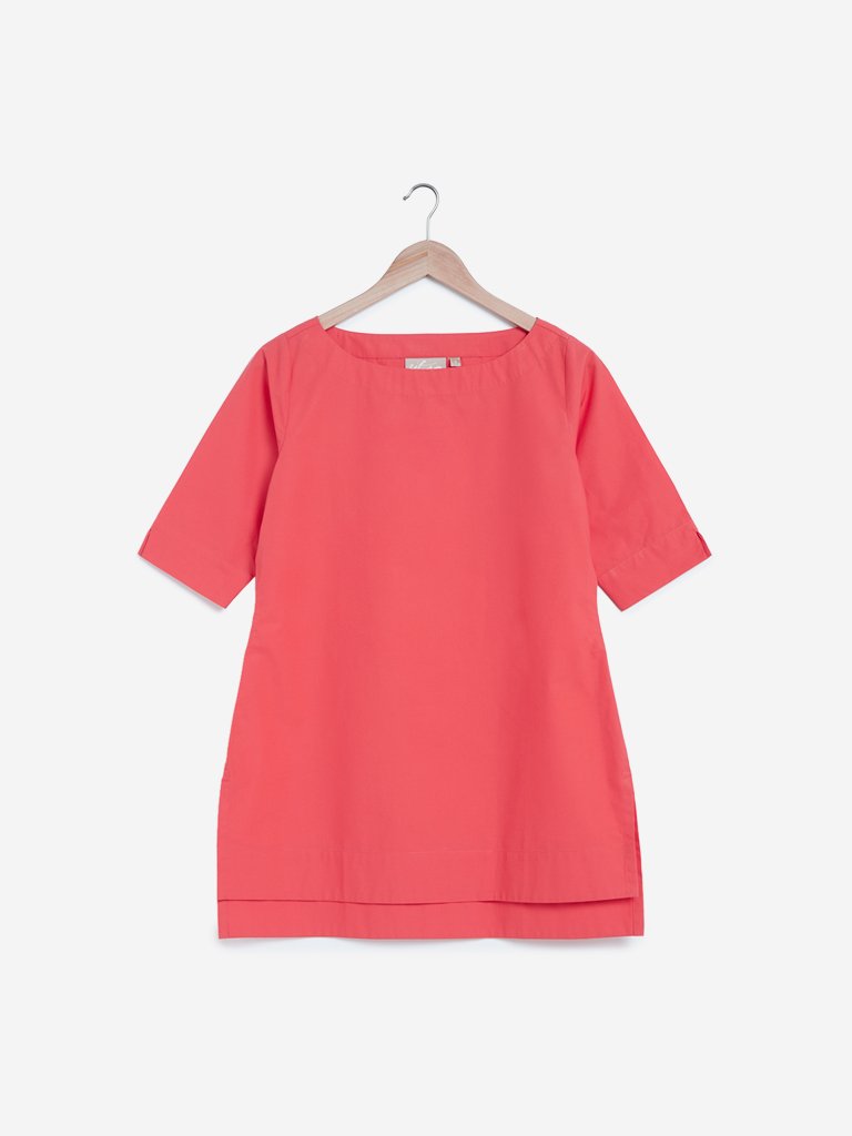 Utsa Coral High-Low Ethnic Top