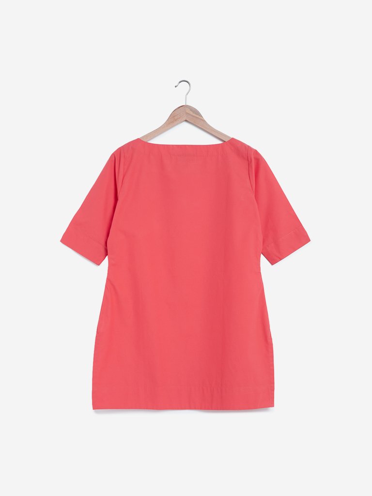 Utsa Coral High-Low Ethnic Top