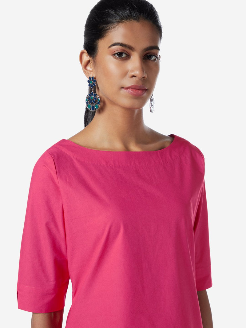 Utsa Dark Pink High-Low Pure-Cotton Kurta