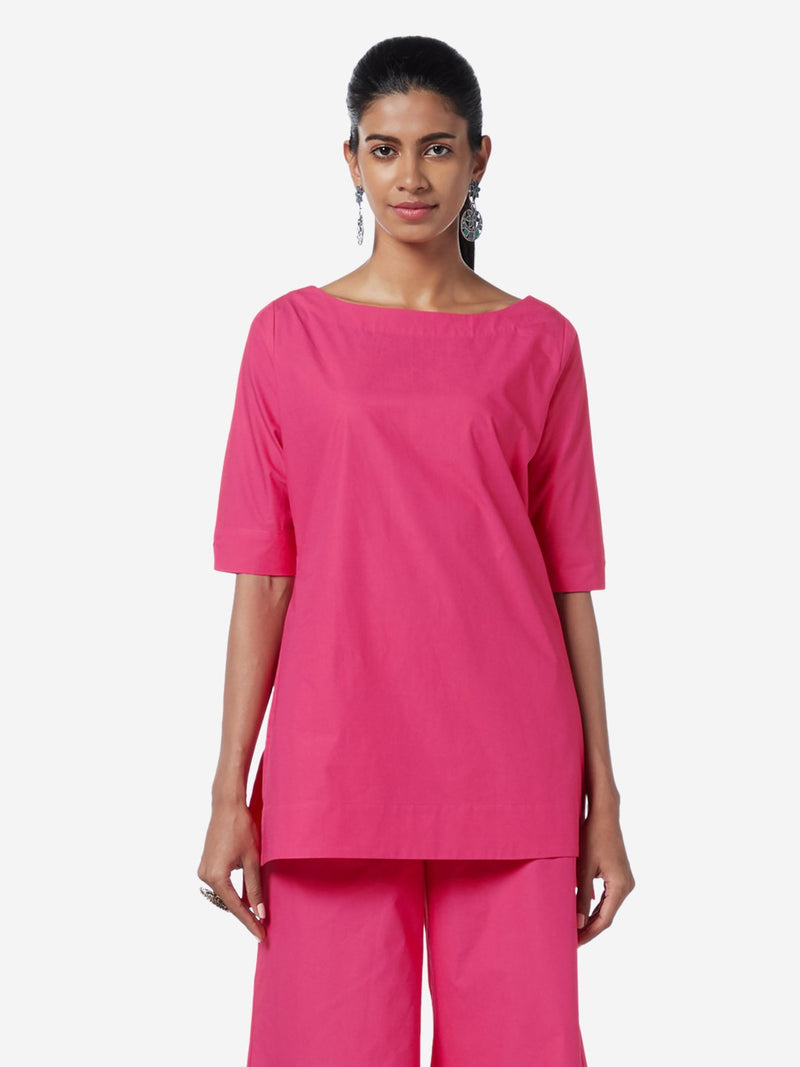 Utsa Dark Pink High-Low Pure-Cotton Kurta