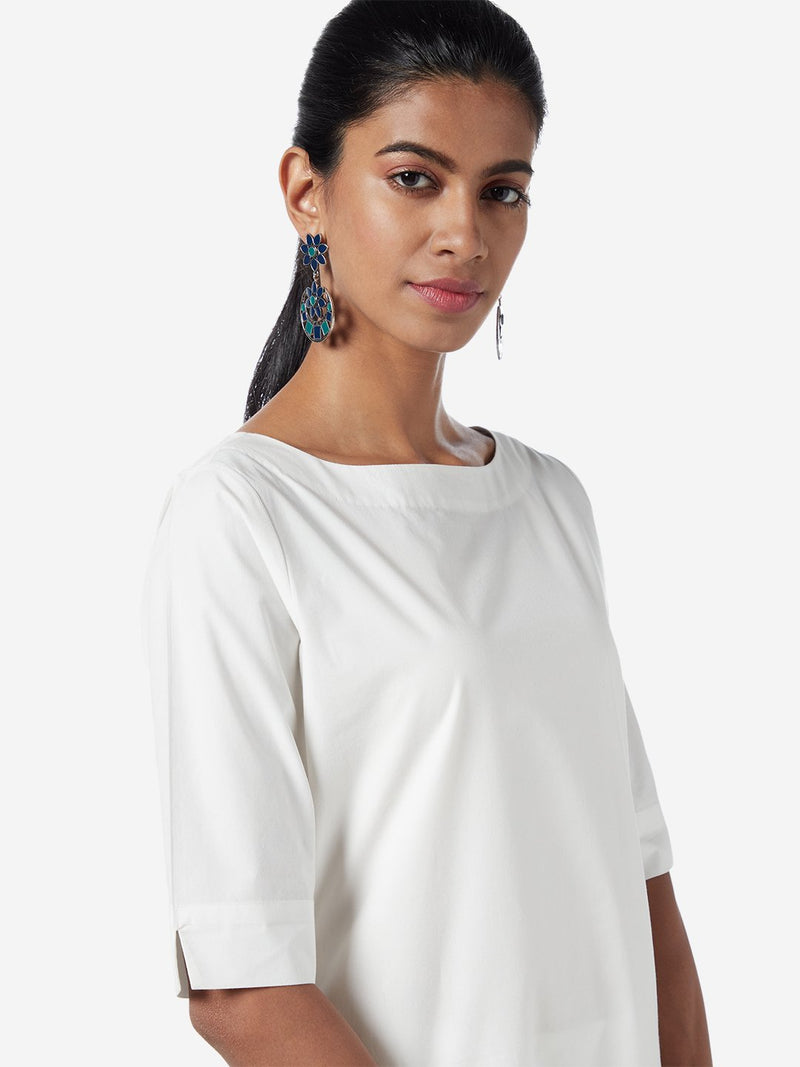 Utsa White High-Low Pure-Cotton Kurta