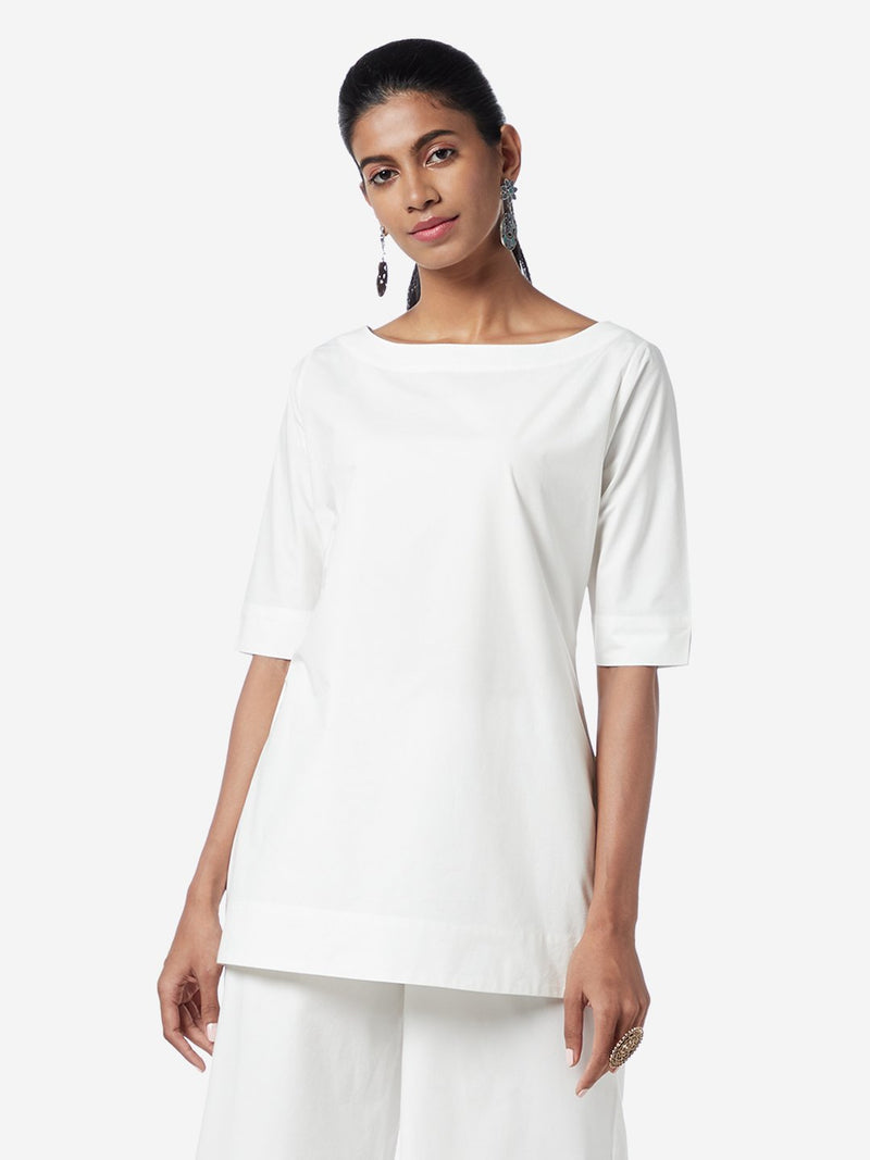 Utsa White High-Low Pure-Cotton Kurta