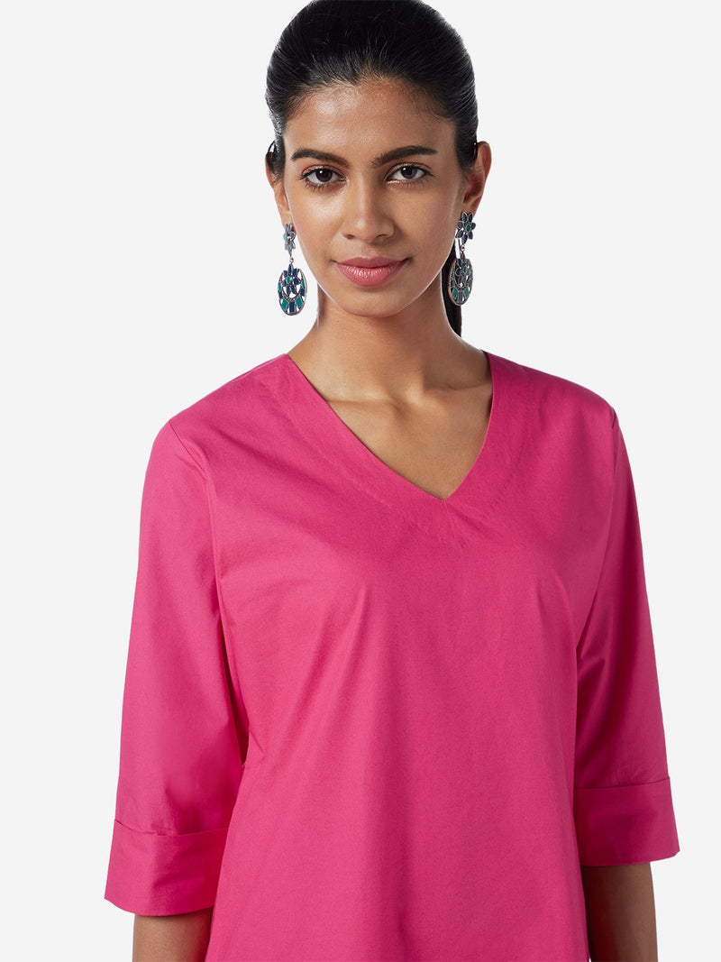Utsa Dark Pink A-line Pure-Cotton Kurta