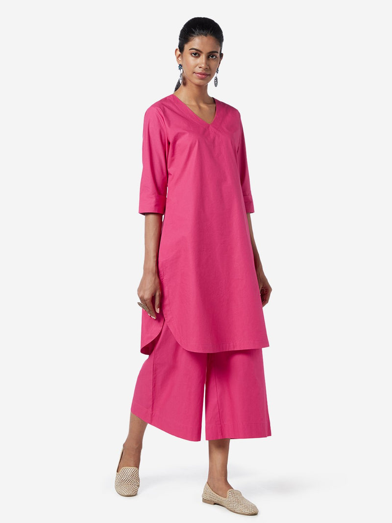Utsa Dark Pink A-line Pure-Cotton Kurta