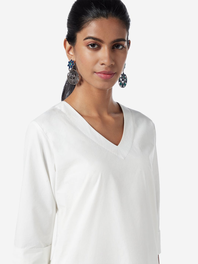 Utsa White A-line Pure-Cotton Kurta