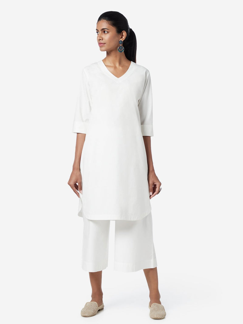 Utsa White A-line Pure-Cotton Kurta