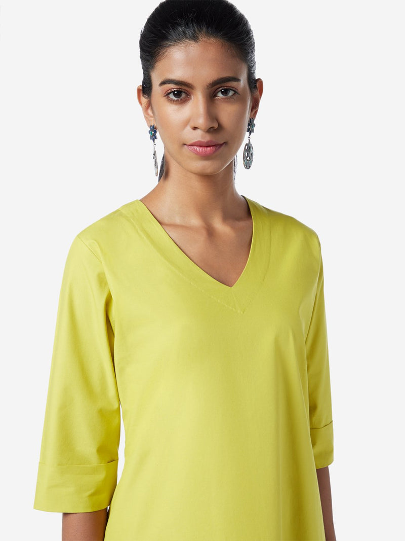 Utsa Lime A-line Pure-Cotton Kurta
