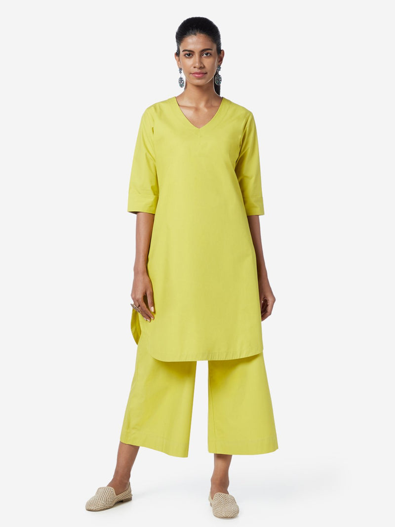 Utsa Lime A-line Pure-Cotton Kurta