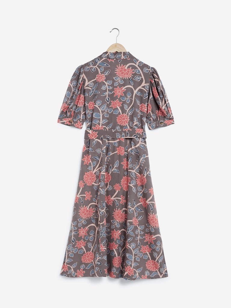 Bombay Paisley Dark Taupe Floral Belted Dress