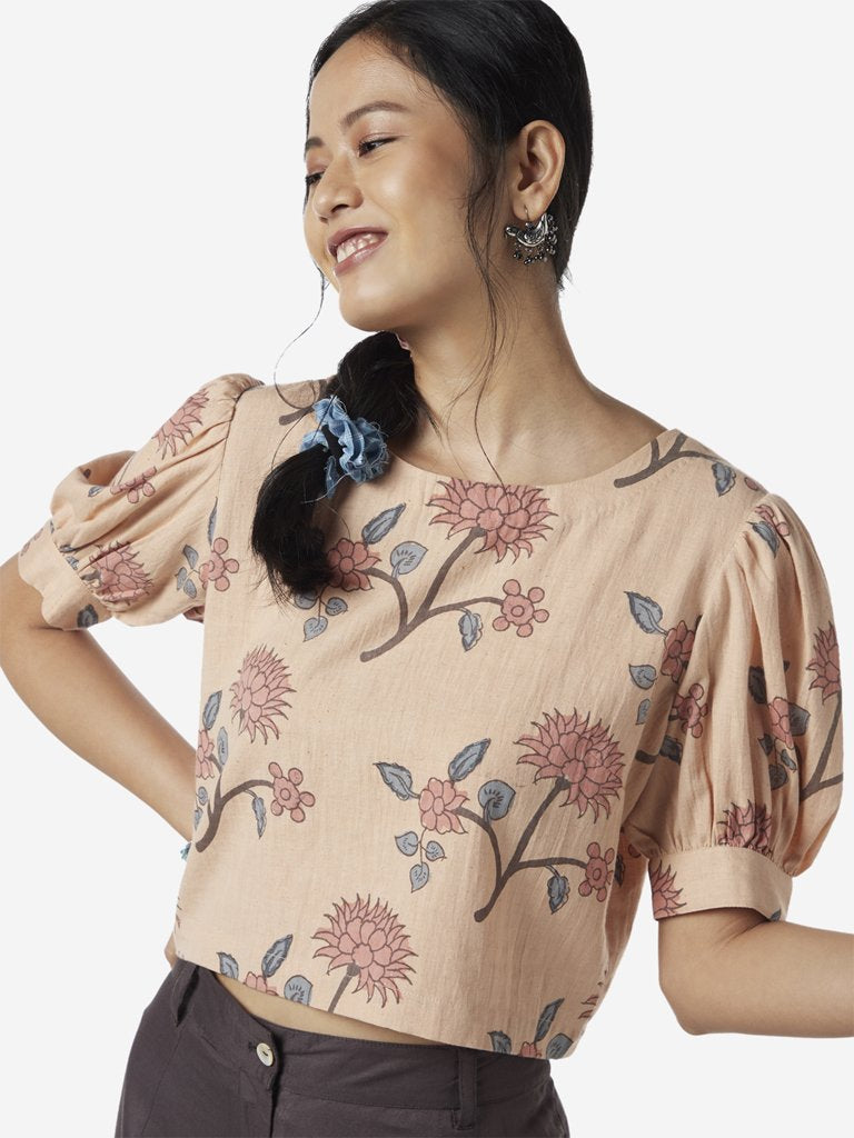 Bombay Paisley Peach Floral Print Crop-Top