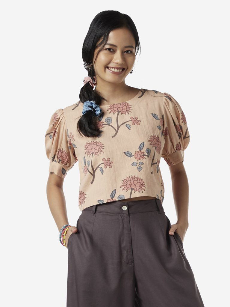 Bombay Paisley Peach Floral Print Crop-Top