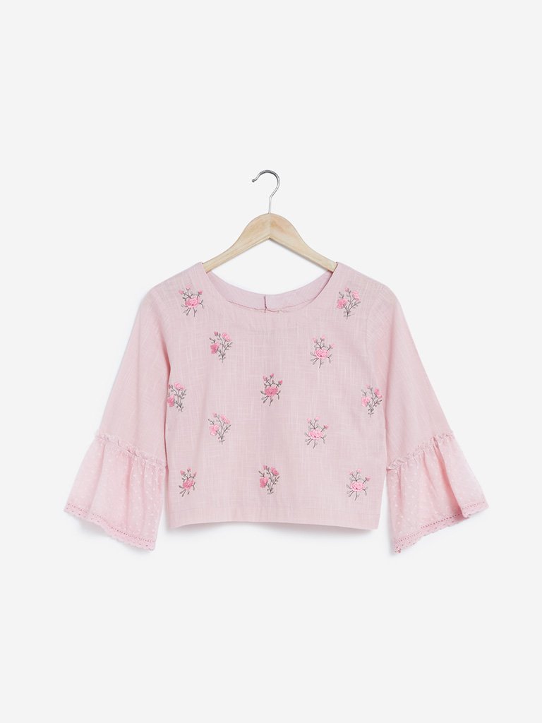 Bombay Paisley Pink Embroidered Crop-Top