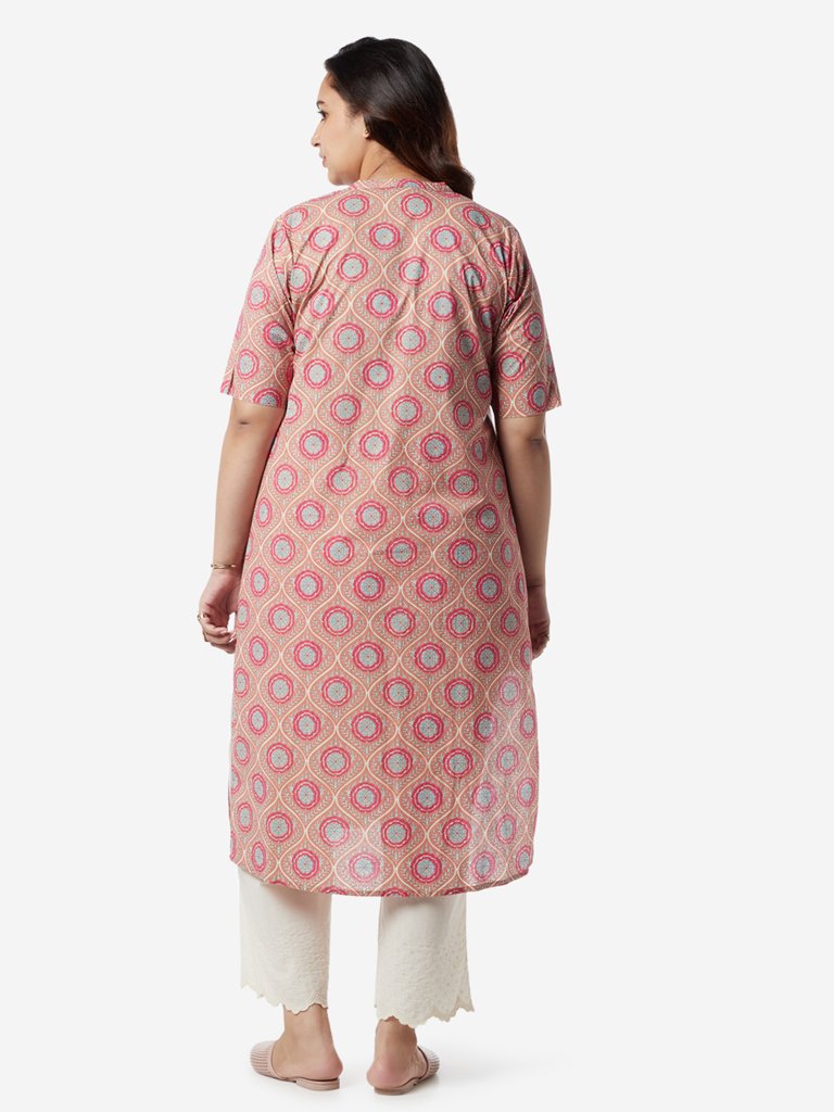 Diza Curves Peach Marigold Print Straight Kurta