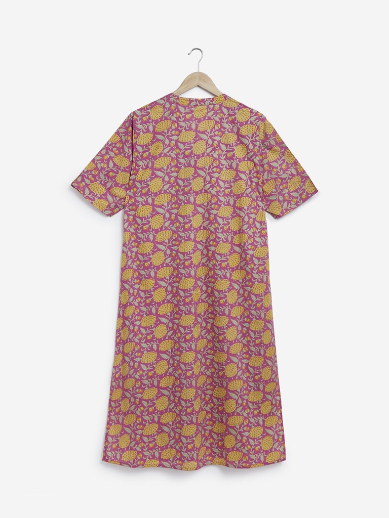 Diza Curve Pink Floral Print Straight Kurta